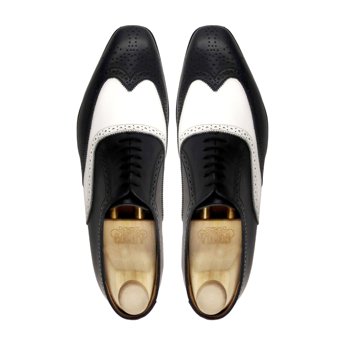 Josh - Men's Black and White Calf Leather Oxford Shoe
