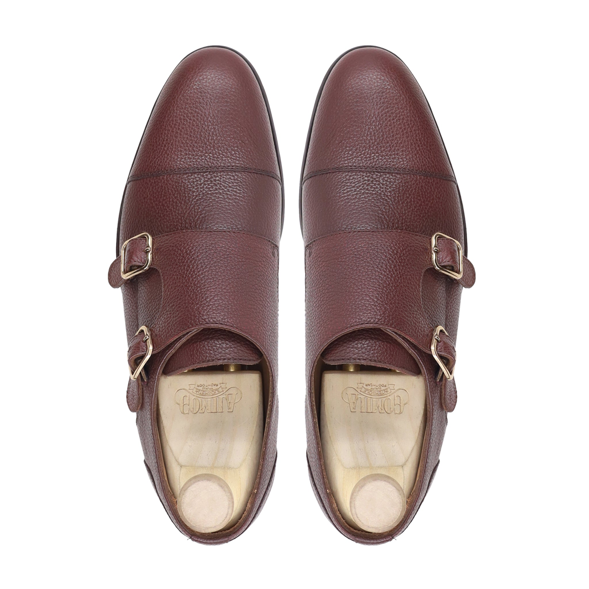 Glacier - Men's Oxblood Pebble Grain Leather Double Monkstrap