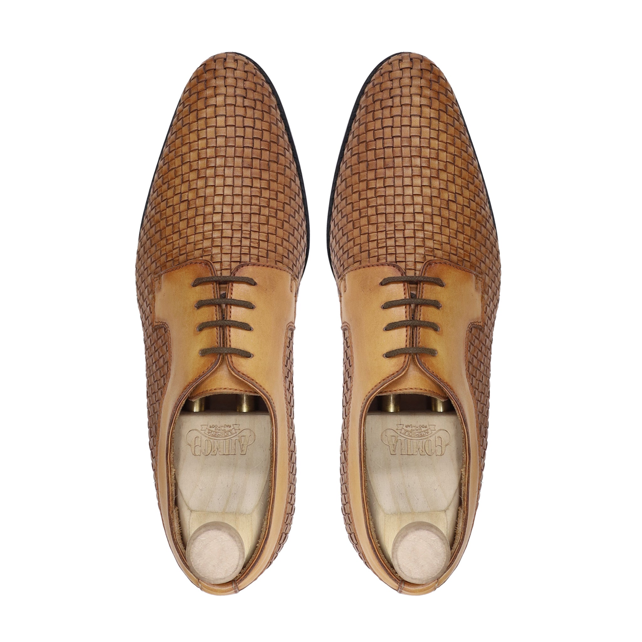 Svasto - Men's Tan Calf And Hand Woven Calf Leather Derby Shoe