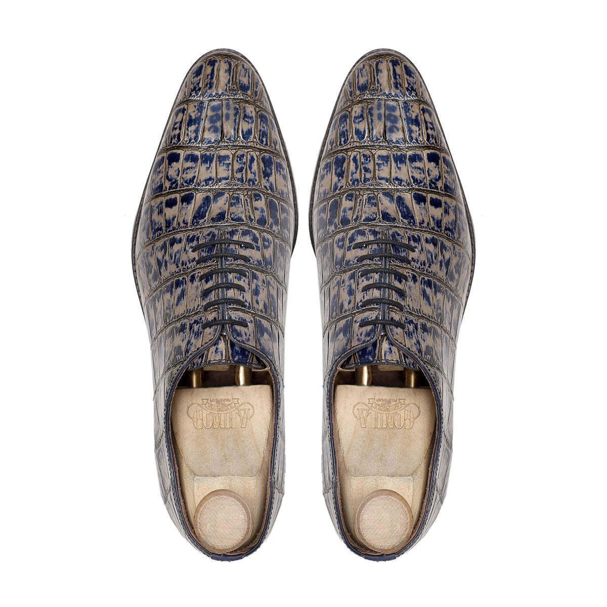 Flavio - Men's Grey and Blue Calf Leather Wholecut Shoe