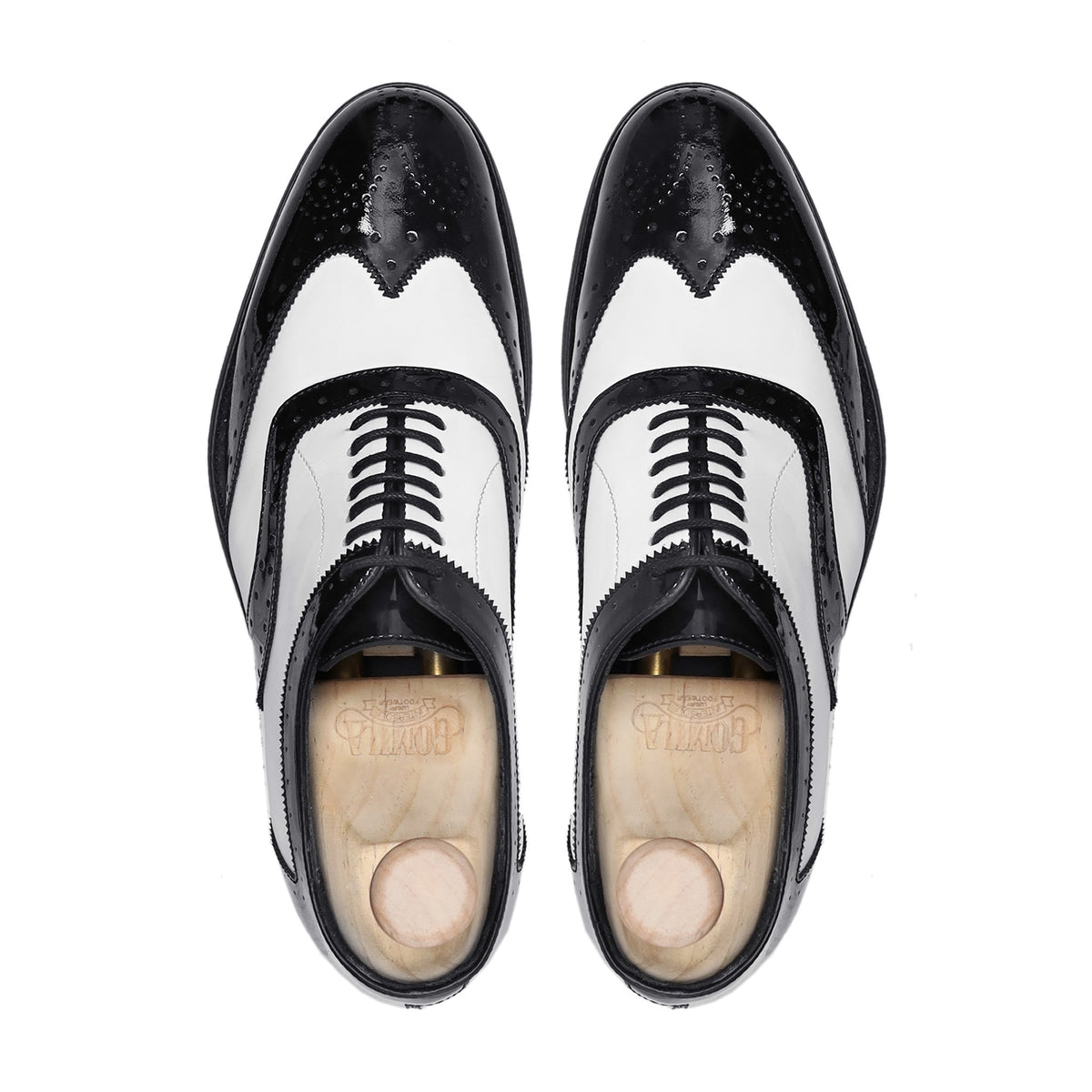 Arley - Men's Black Patent and White Box Leather High Shine Oxford Shoe