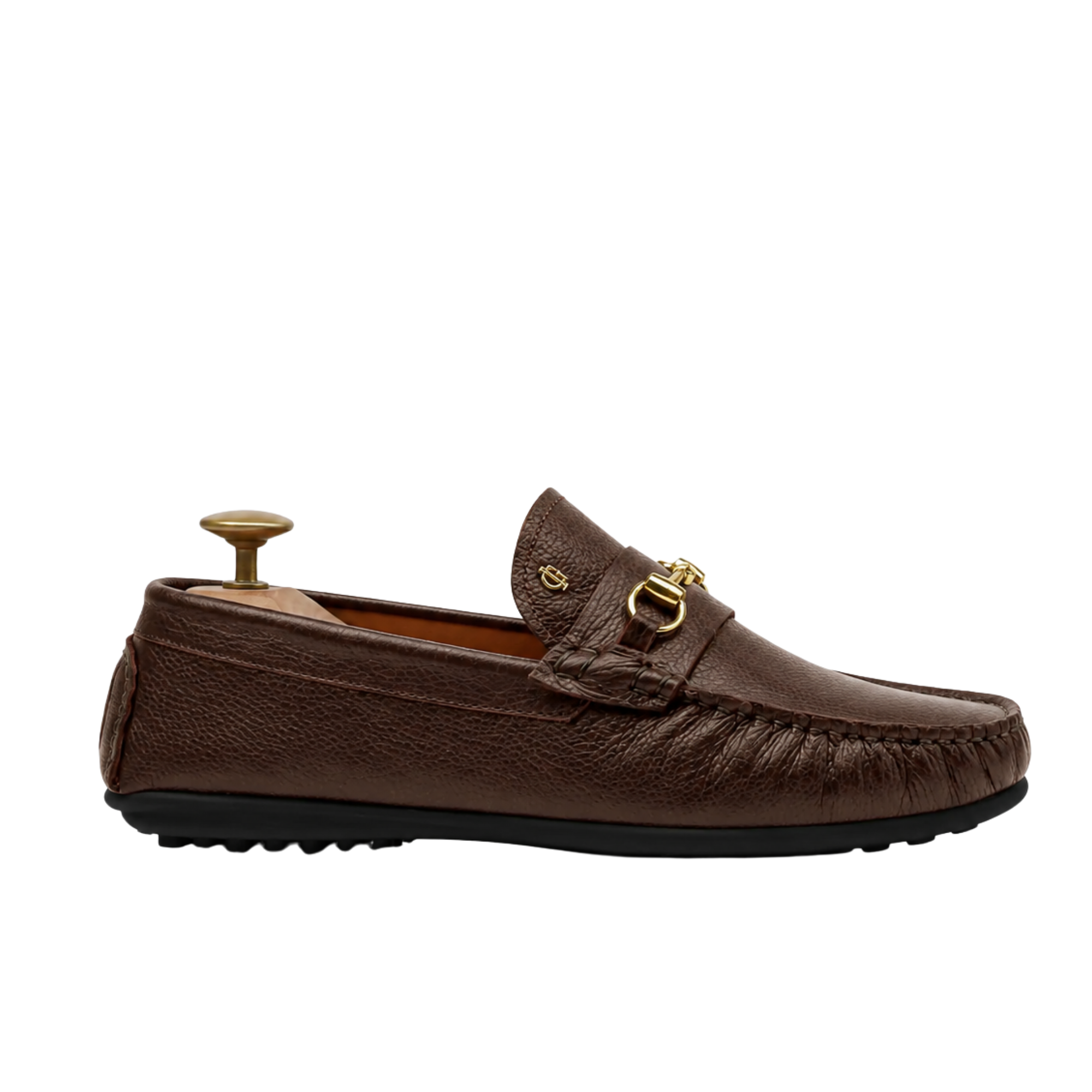 Luciano - Men's Brown Pebble Grain Leather Driver Shoe