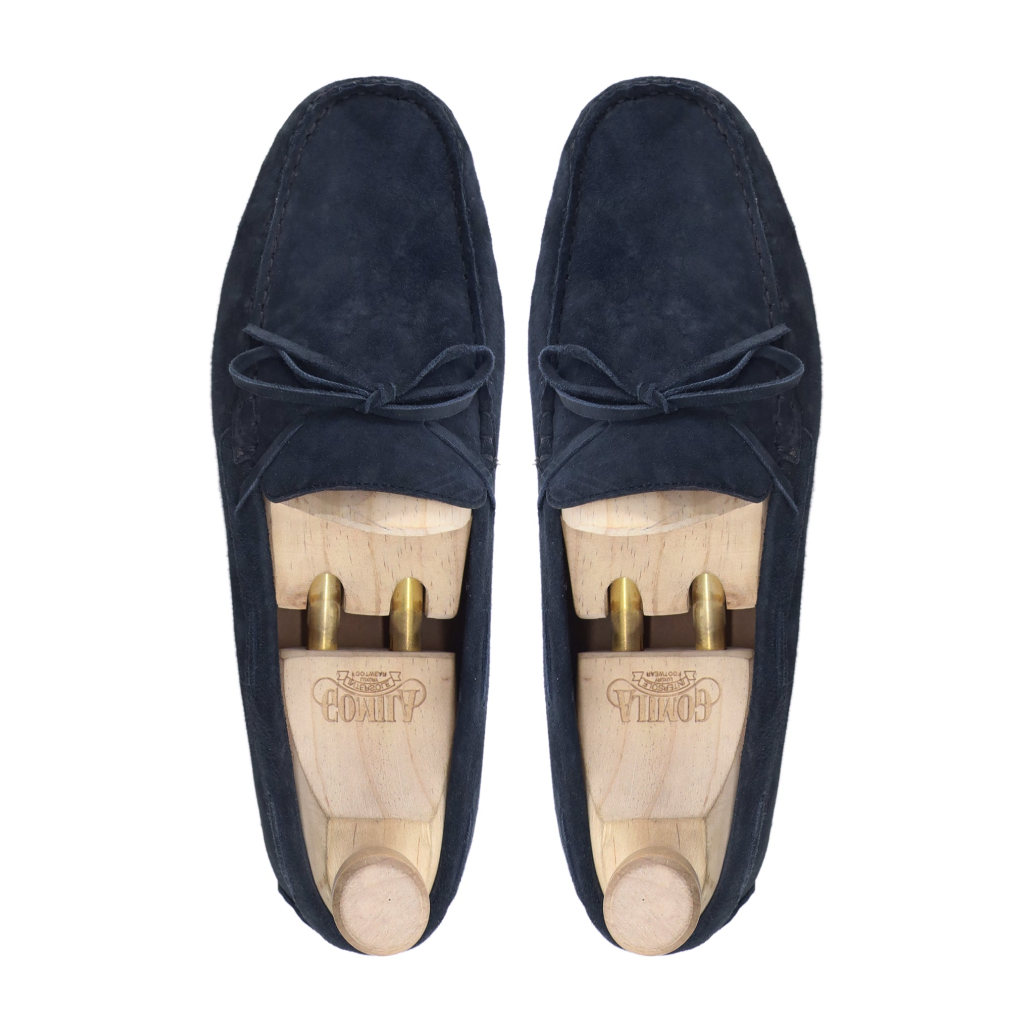 Ginjiro - Men's Dark Blue Kid Suede Driver Shoe