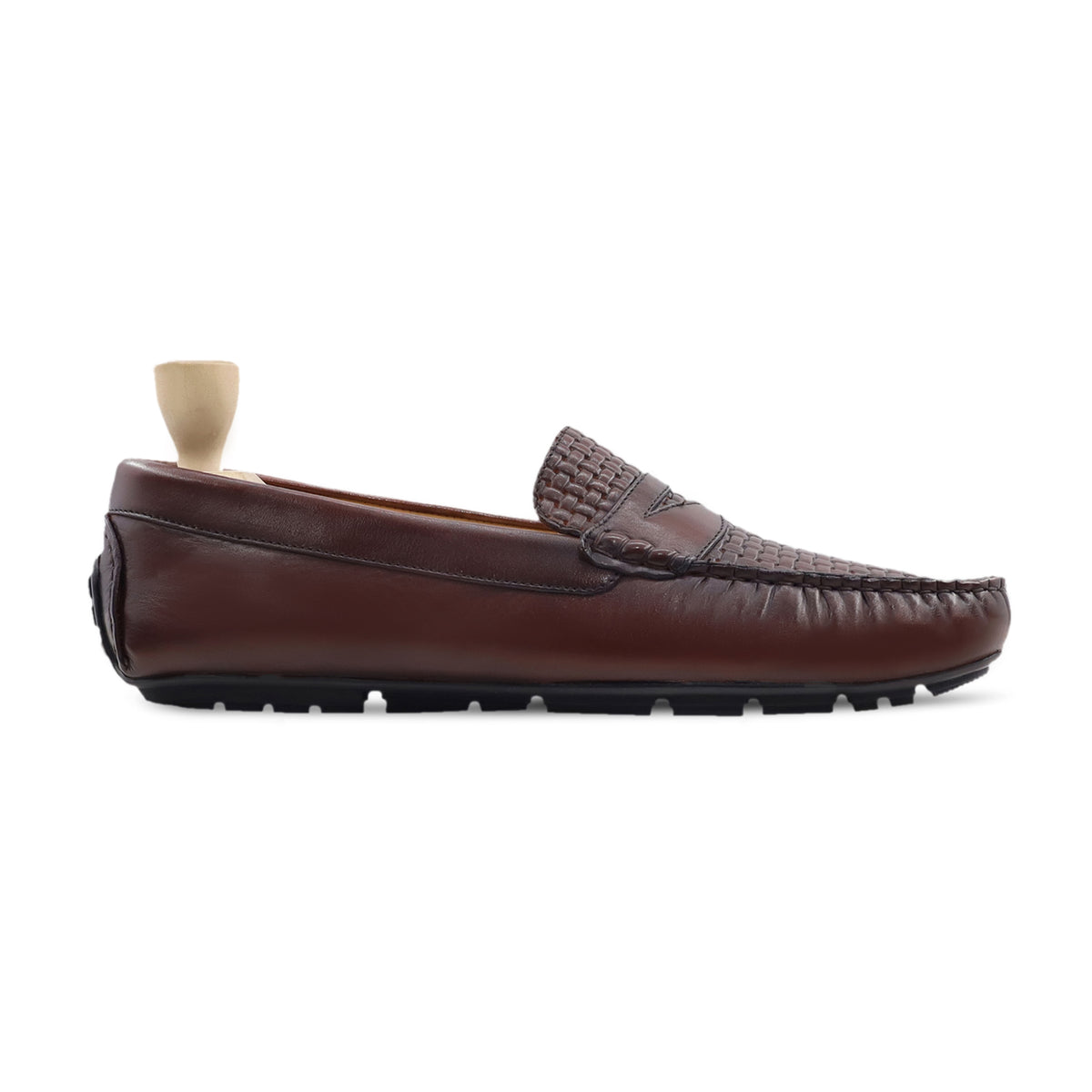 Opal - Men's Dark Brown Calf and Hand Woven Calf Leather Driver Shoe