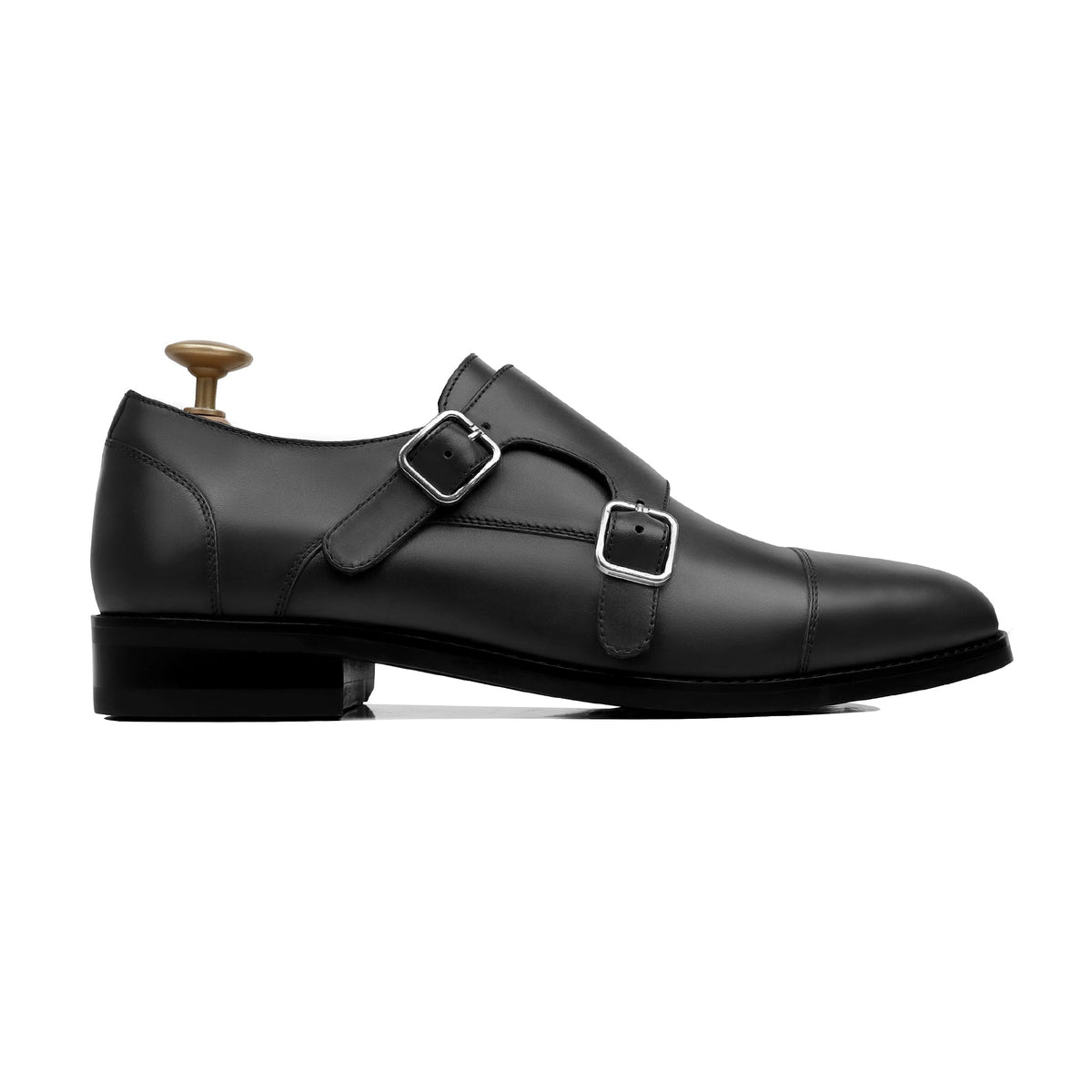 Allin - Men's Black Calf Leather Double Monkstrap