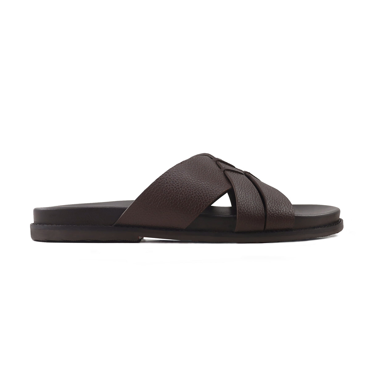 Callum - Men's Dark Brown Pebble Grain Leather Slipper