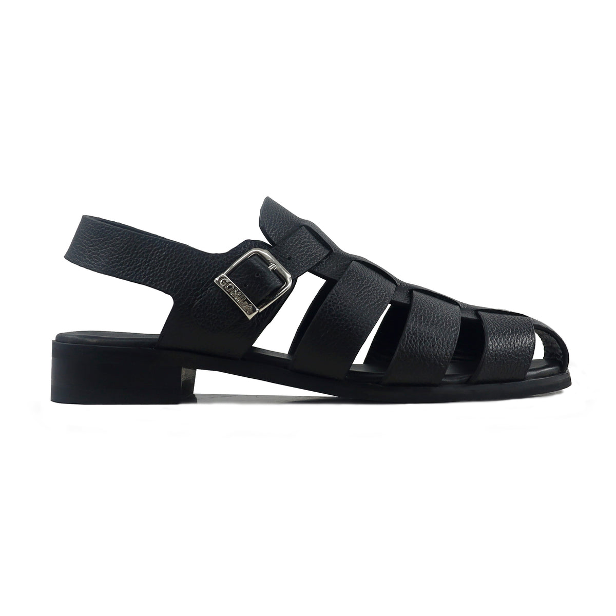 Cyprus - Men's Black Pebble Grain Leather Sandals
