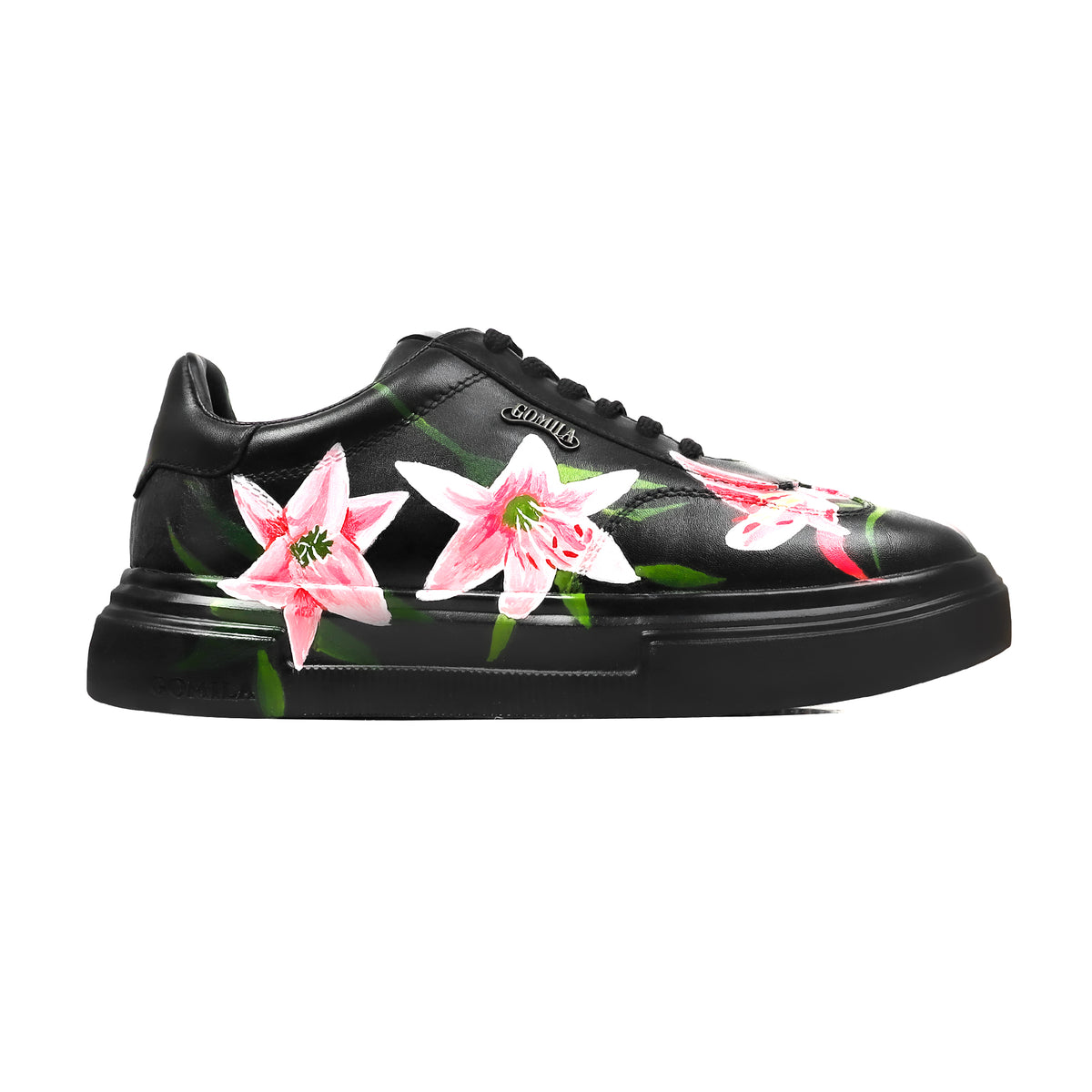 Crimson Leaf - Men's Black Hand Painted Sneaker