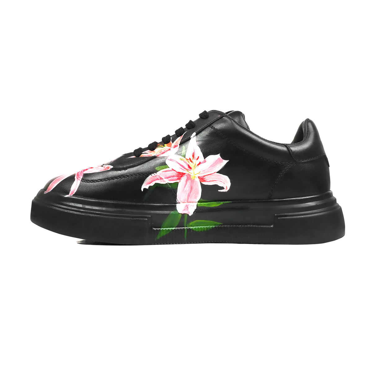 Crimson Leaf - Men's Black Hand Painted Sneaker