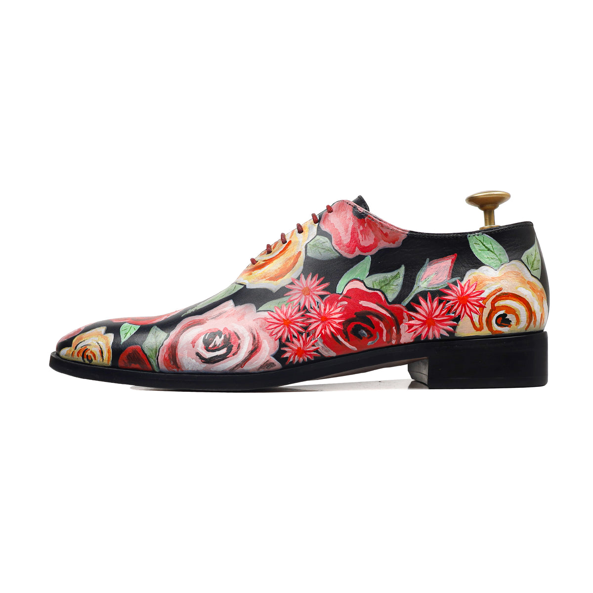 Petalia - Men's Black Hand Painted Wholecut