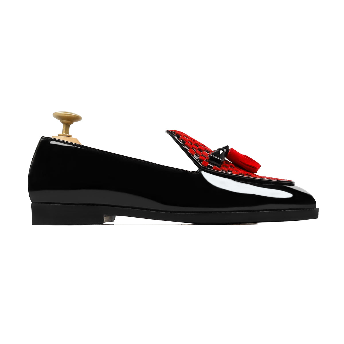 Avero - Men's Black Patent and Red Suede Hand Woven Leather Loafer