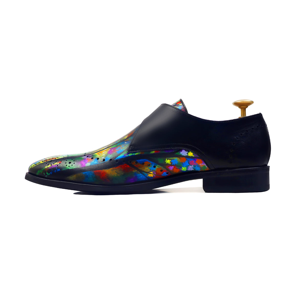 Prism - Men's Black Hand Painted Strapped Loafer