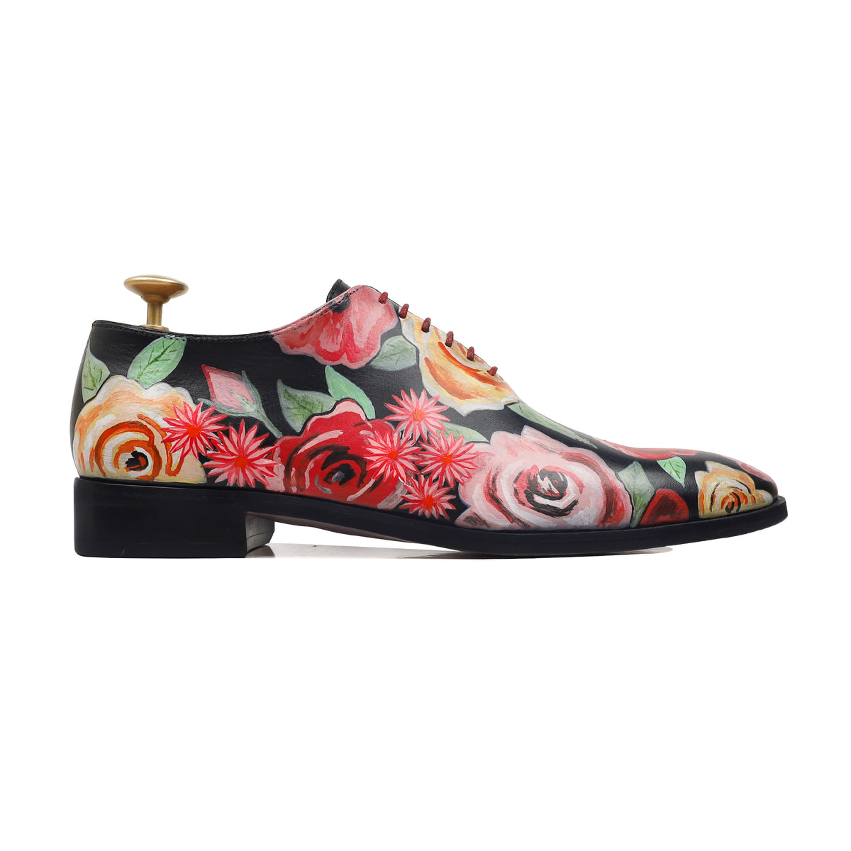 Petalia - Men's Black Hand Painted Wholecut