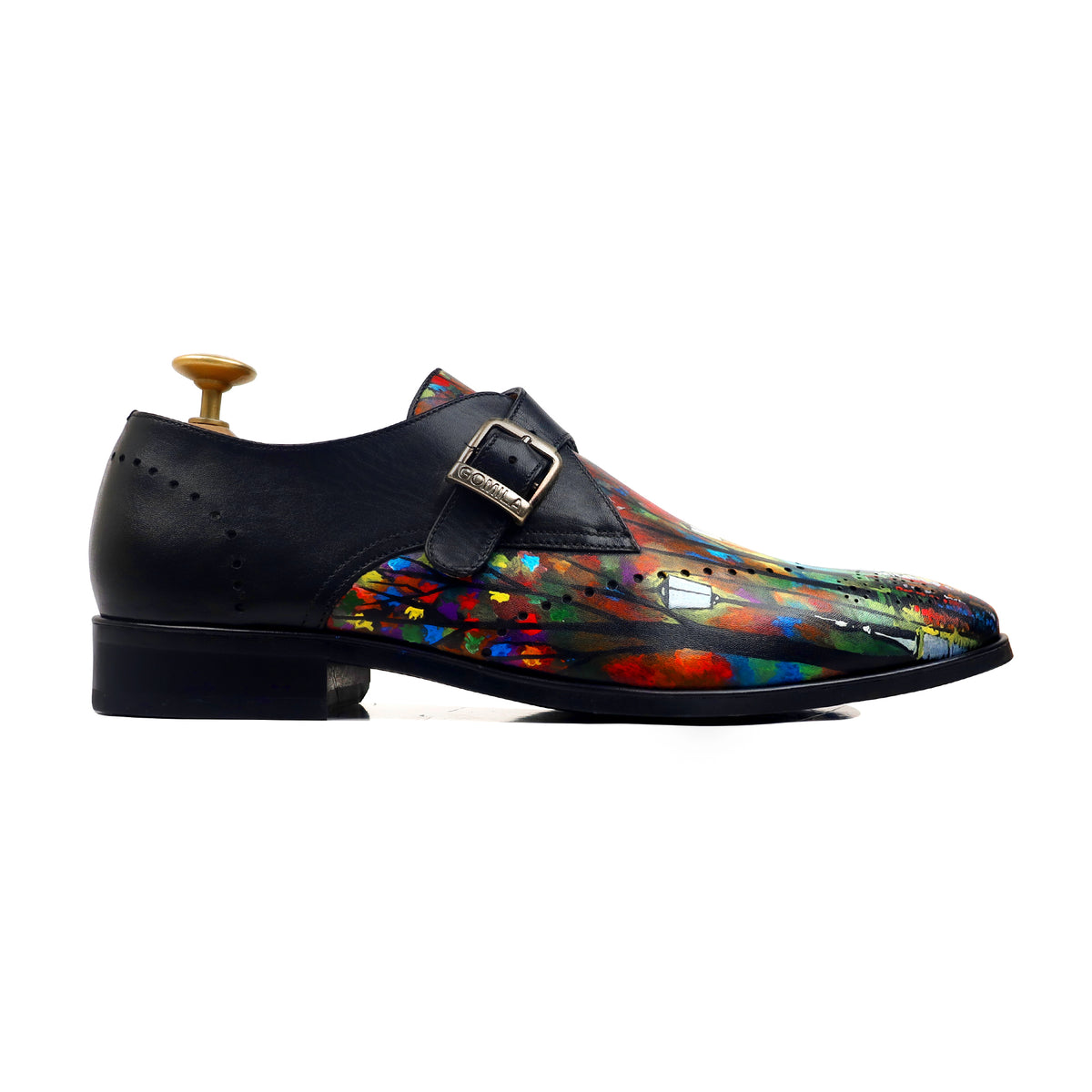 Prism - Men's Black Hand Painted Strapped Loafer