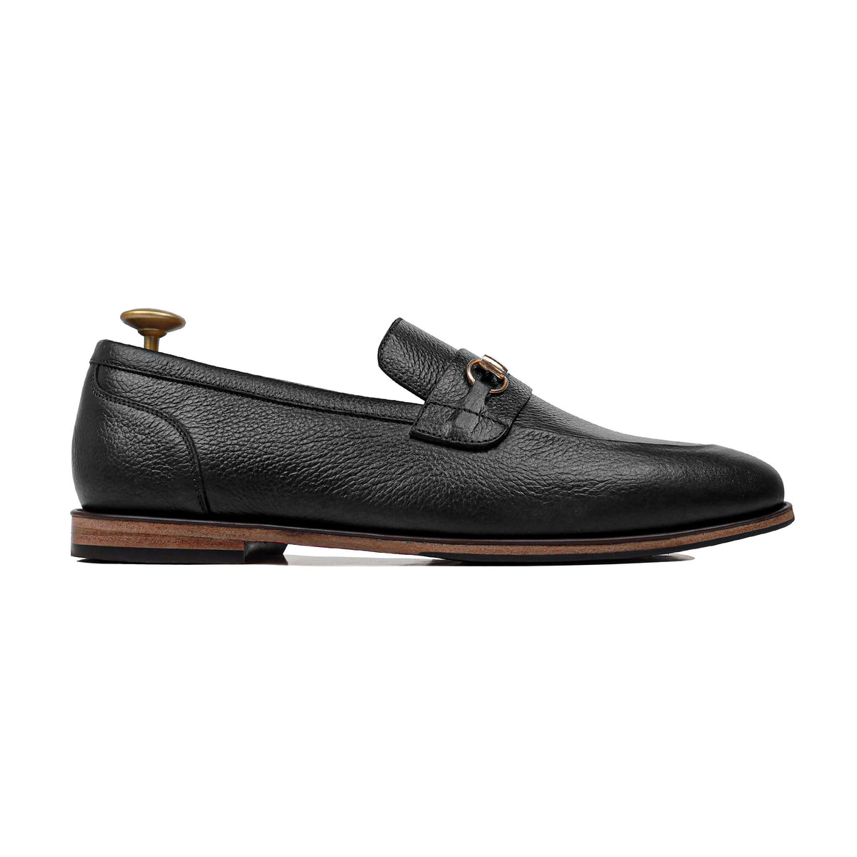 Bronz - Men's Black Pebble Grain Leather Loafer