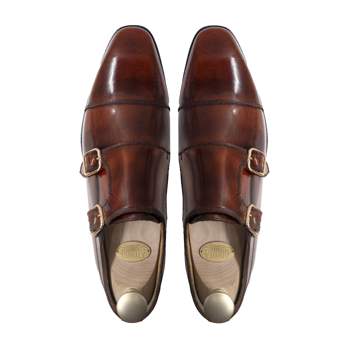 Velori - Men's Reddish Brown Box Leather High Shine Double Monkstrap