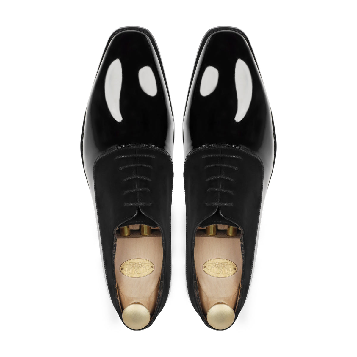 Camenca - Men's Black Patent Leather and Kid Suede Oxford Shoe
