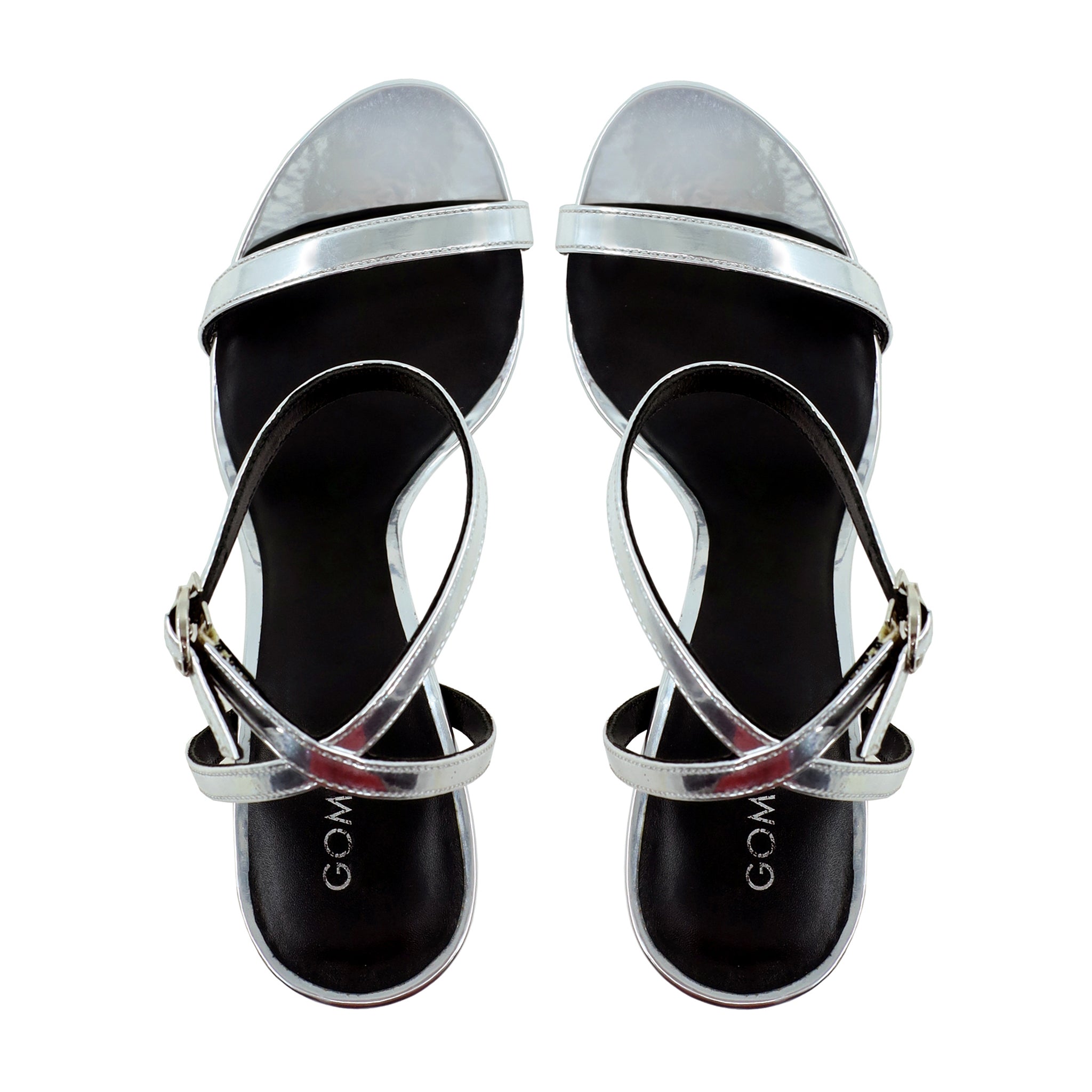 Emilia - Women's Silver Grey High Shine Strapped Heels