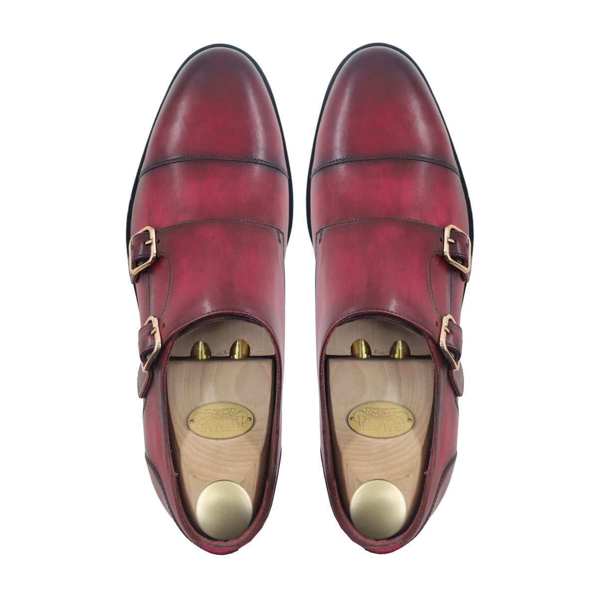 Kayden - Men's Burnished Cherry Calf Leather Double Monkstrap - Goodyear Welted