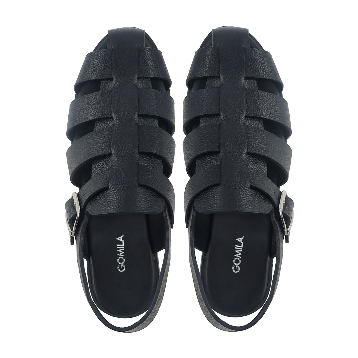 Cyprus - Men's Black Pebble Grain Leather Sandals