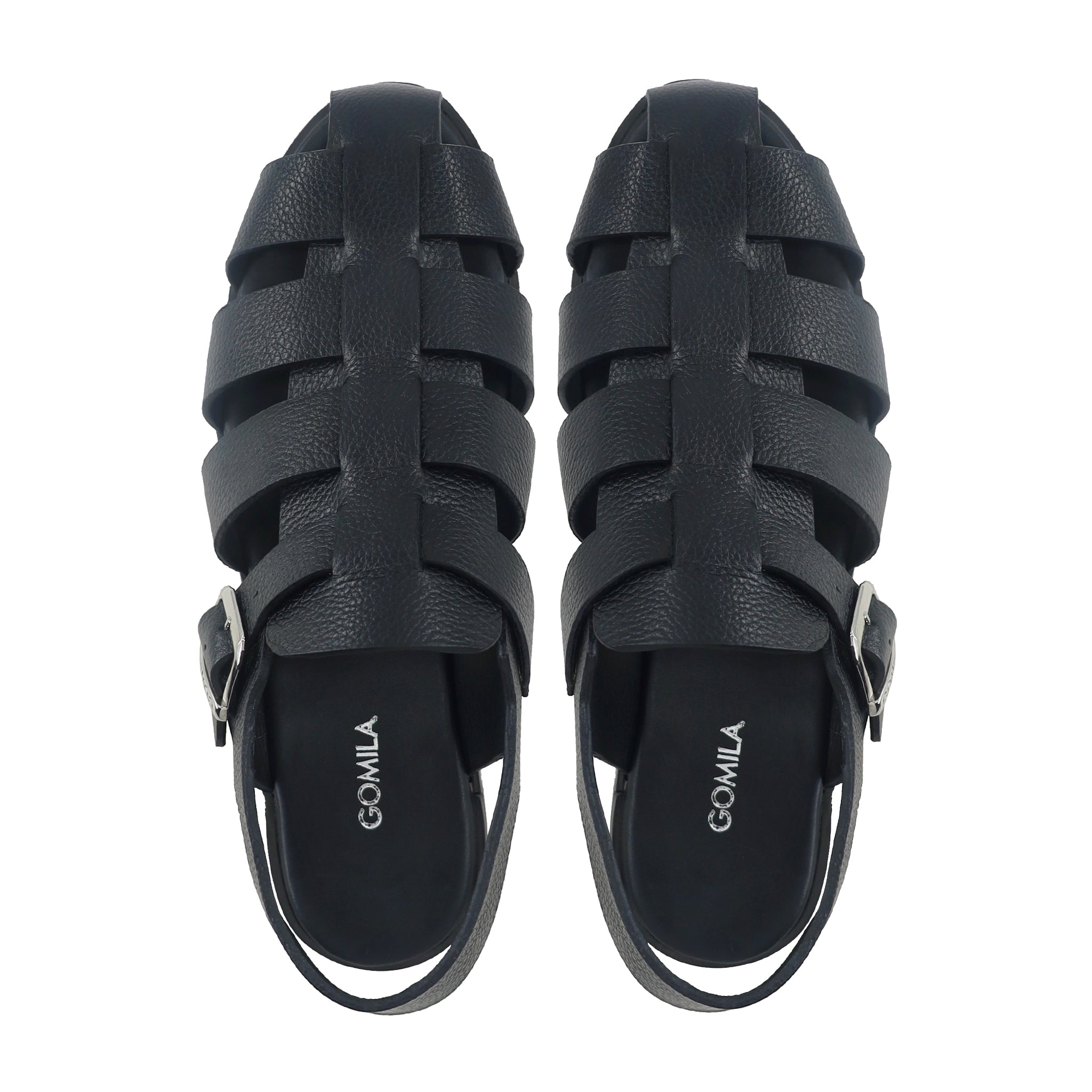 Cyprus - Men's Black Pebble Grain Leather Sandals