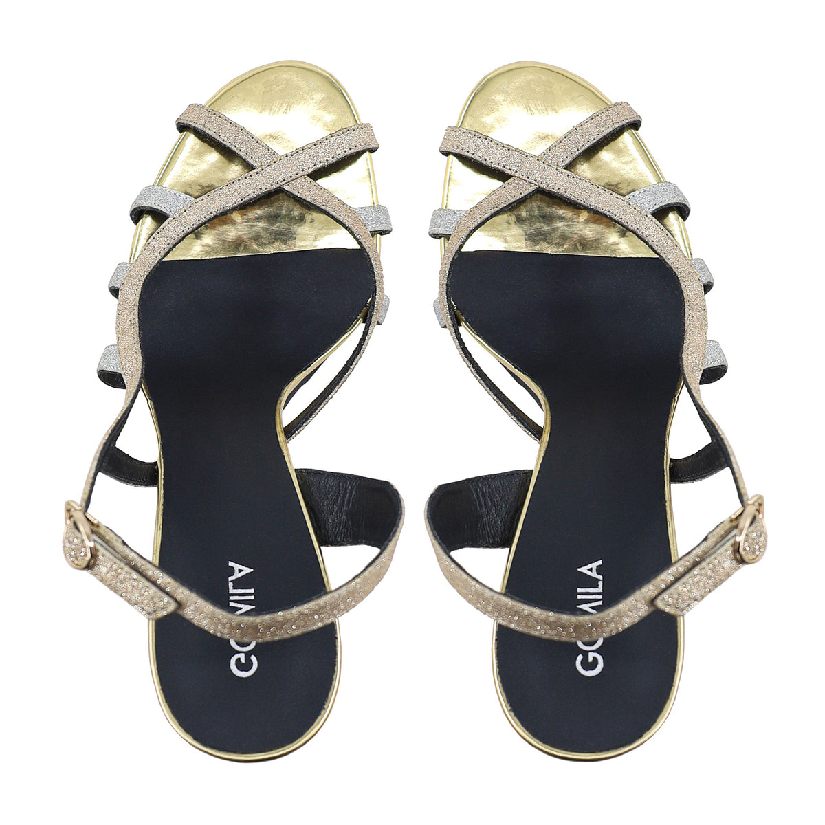 Lily - Women's Silver and Golden Strapped 90mm Heels