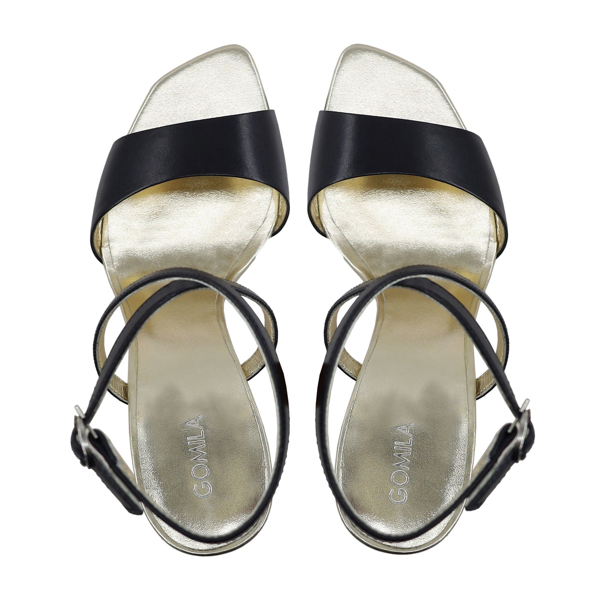Anna - Women's Golden and Black Strapped 90mm Heels