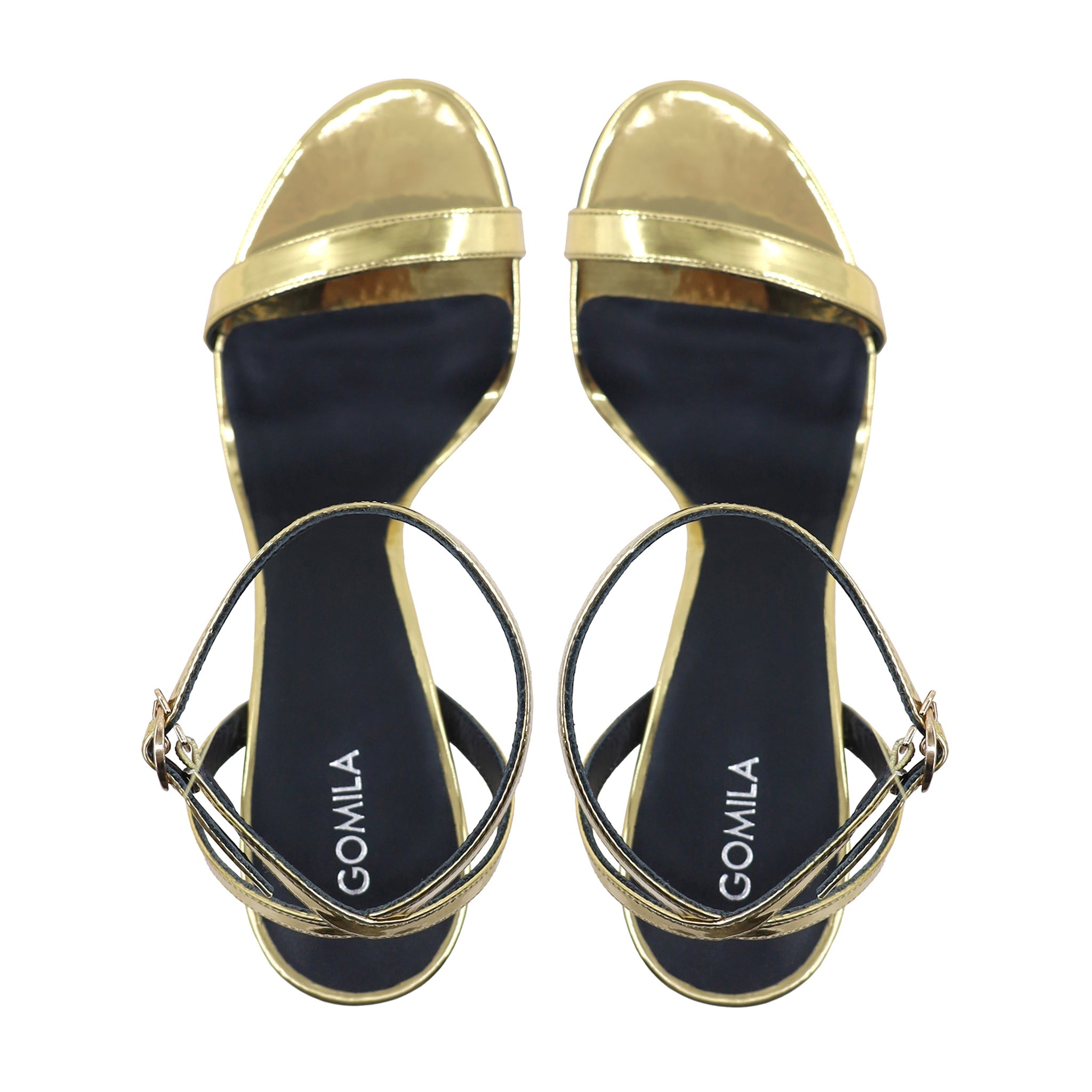 Emilia - Women's Golden High Shine Strapped Heels