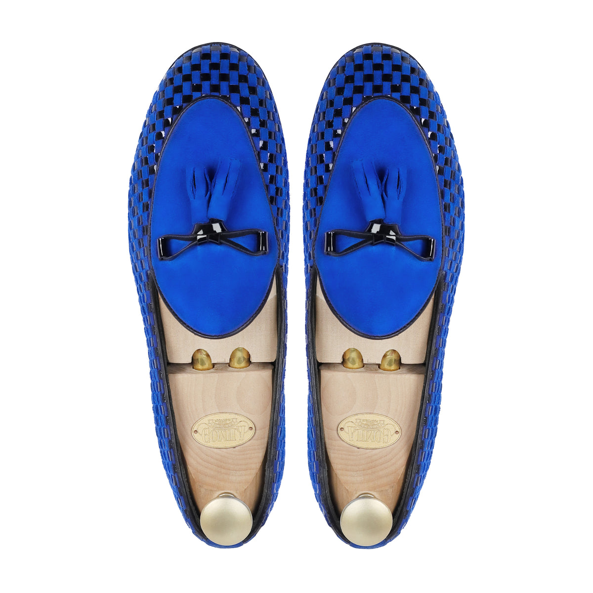 Solevo - Men's Blue Suede and Black Patent Hand Woven Leather Loafer