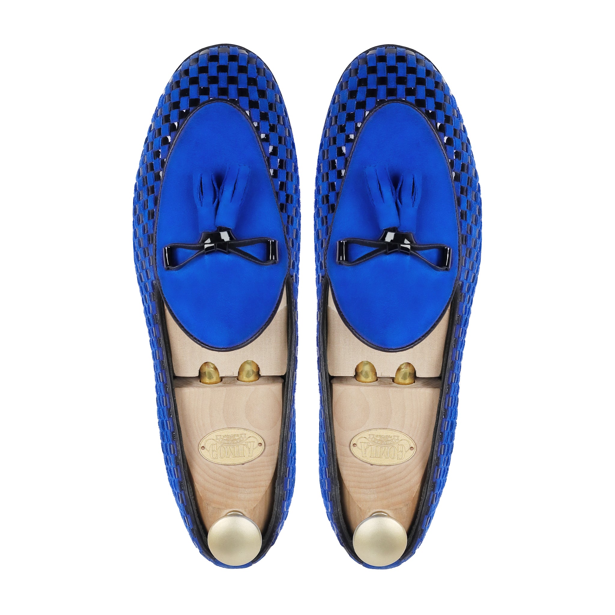 Solevo - Men's Blue Suede and Black Patent Hand Woven Leather Loafer