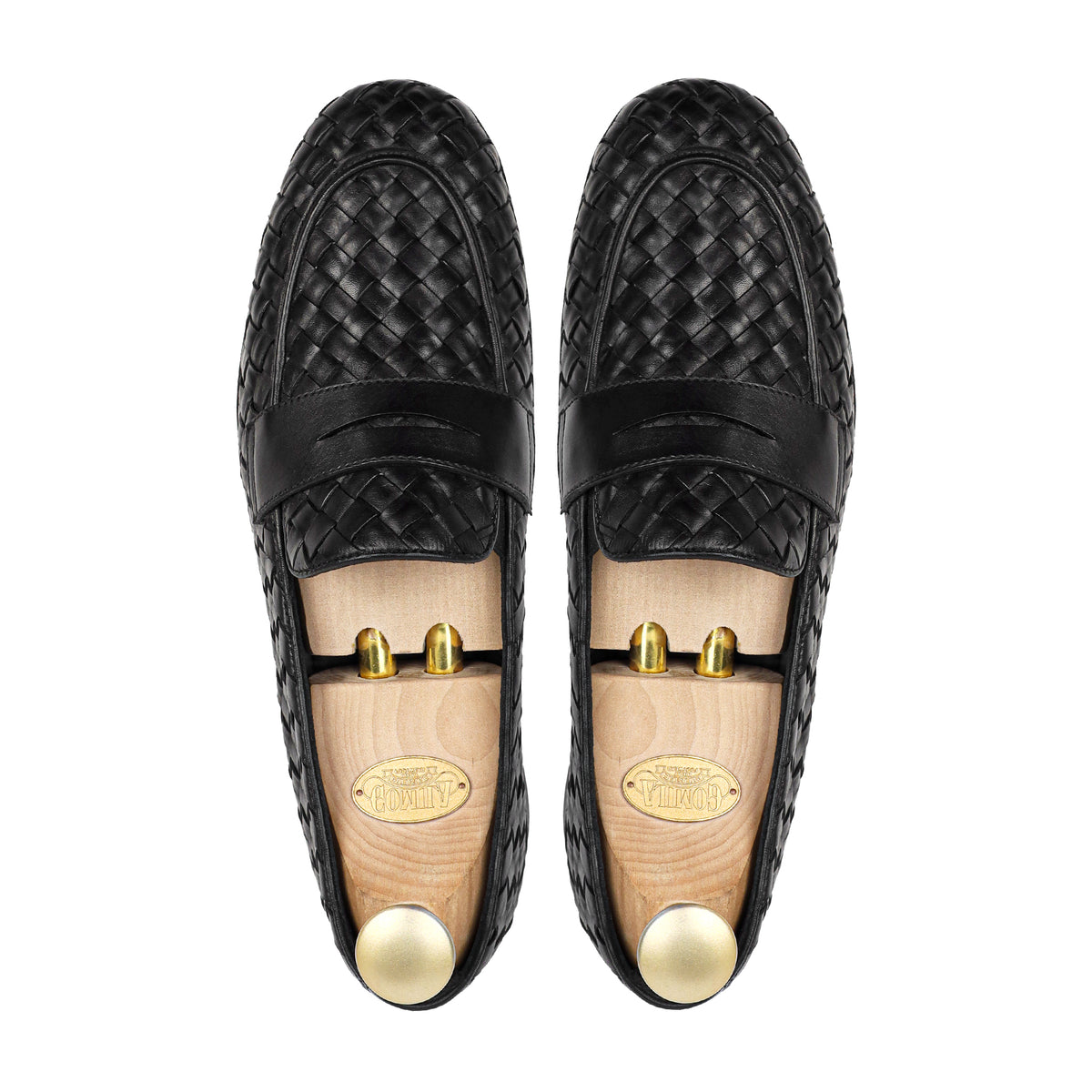 Velmora- Men's Black Hand Woven Calf Leather Loafer