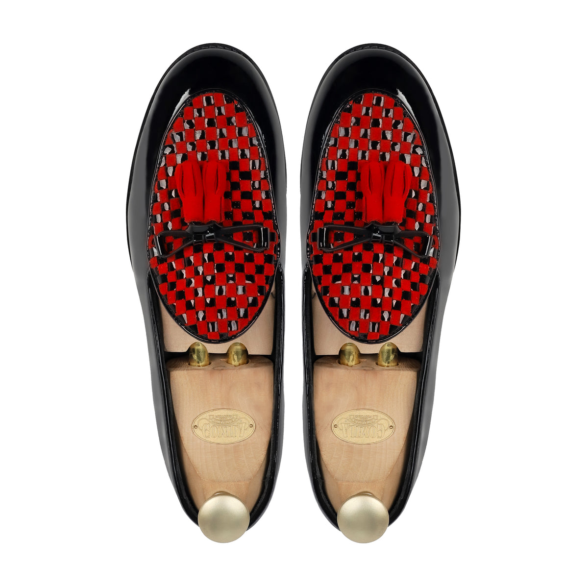 Avero - Men's Black Patent and Red Suede Hand Woven Leather Loafer