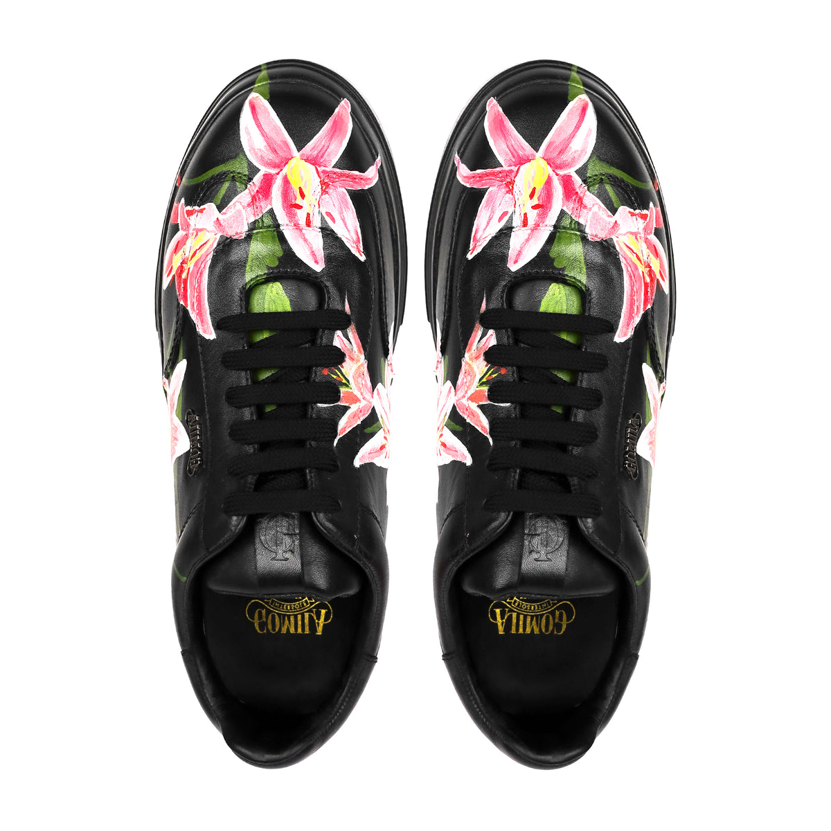 Crimson Leaf - Men's Black Hand Painted Sneaker