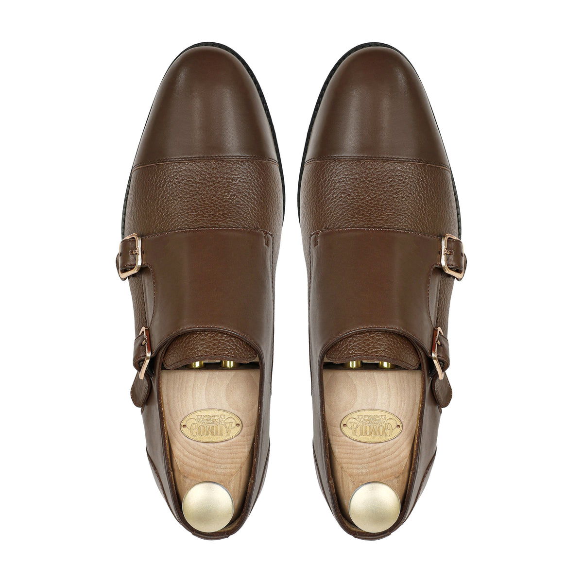 Braxel- Men's Brown Calf Leather and Pebble Grain Double Monkstrap