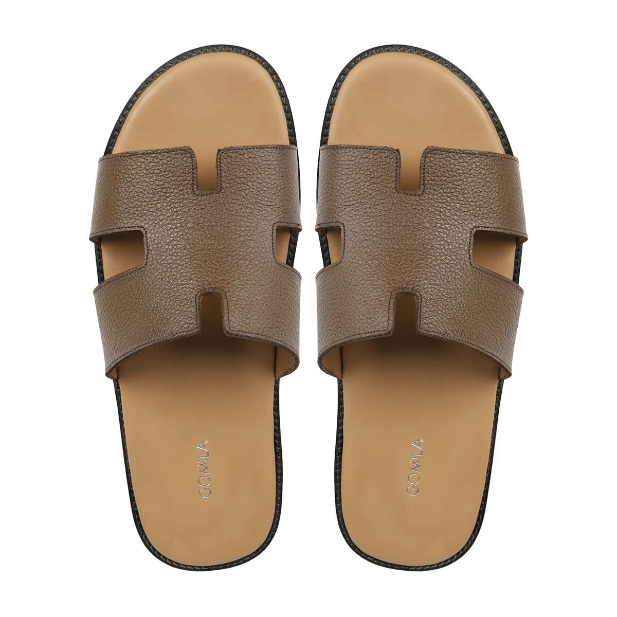 Aroma - Men's Brown Pebble Grain Leather Slipper