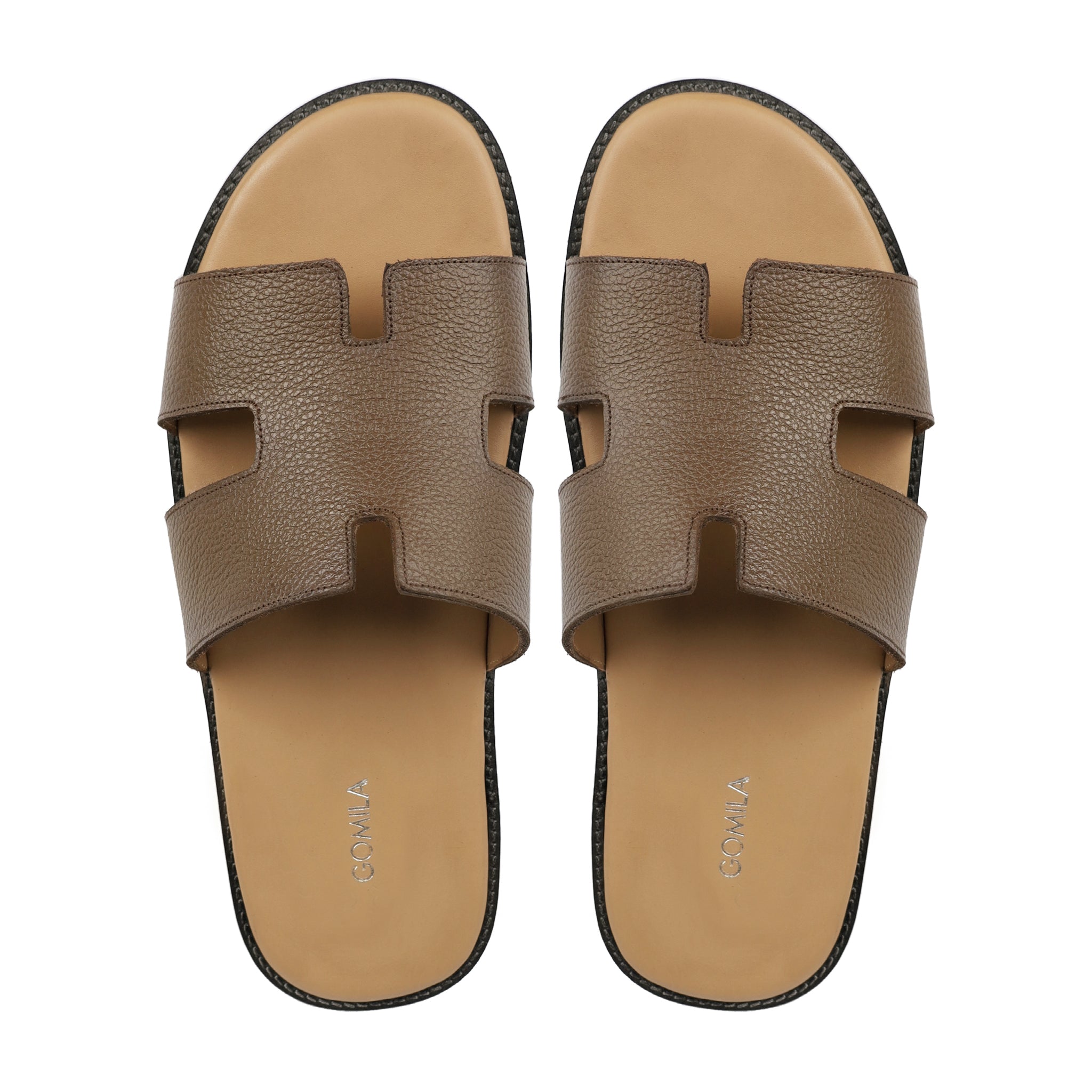 Aroma - Men's Brown Pebble Grain Leather Slipper