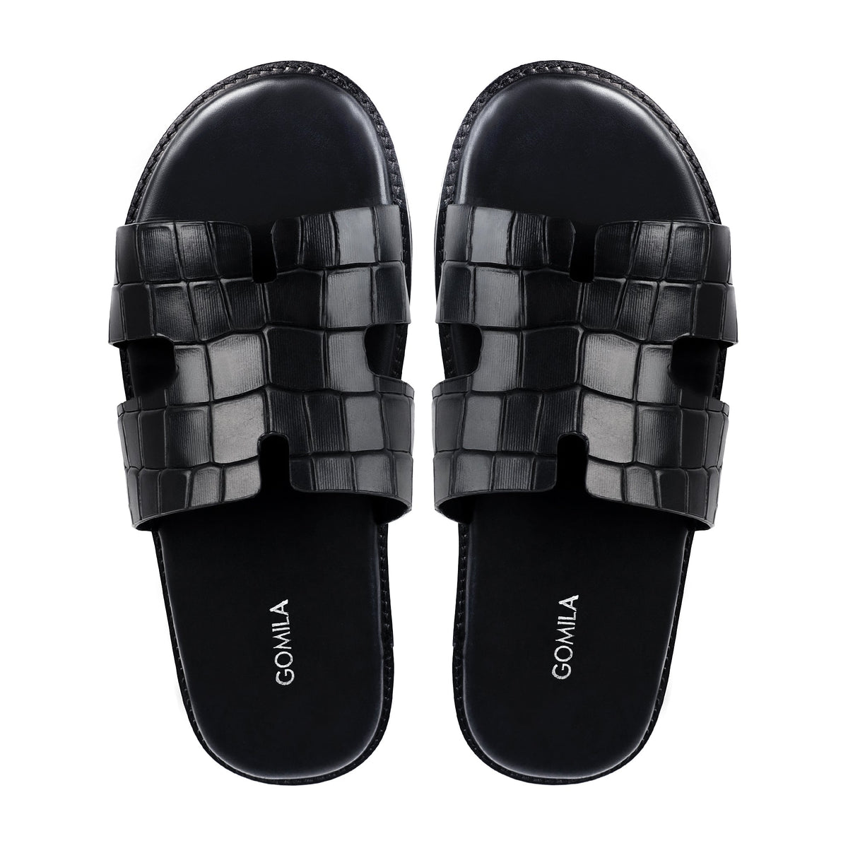 Cameron CROCO- Men's Black Crocodile Embossed Calf Leather Slipper
