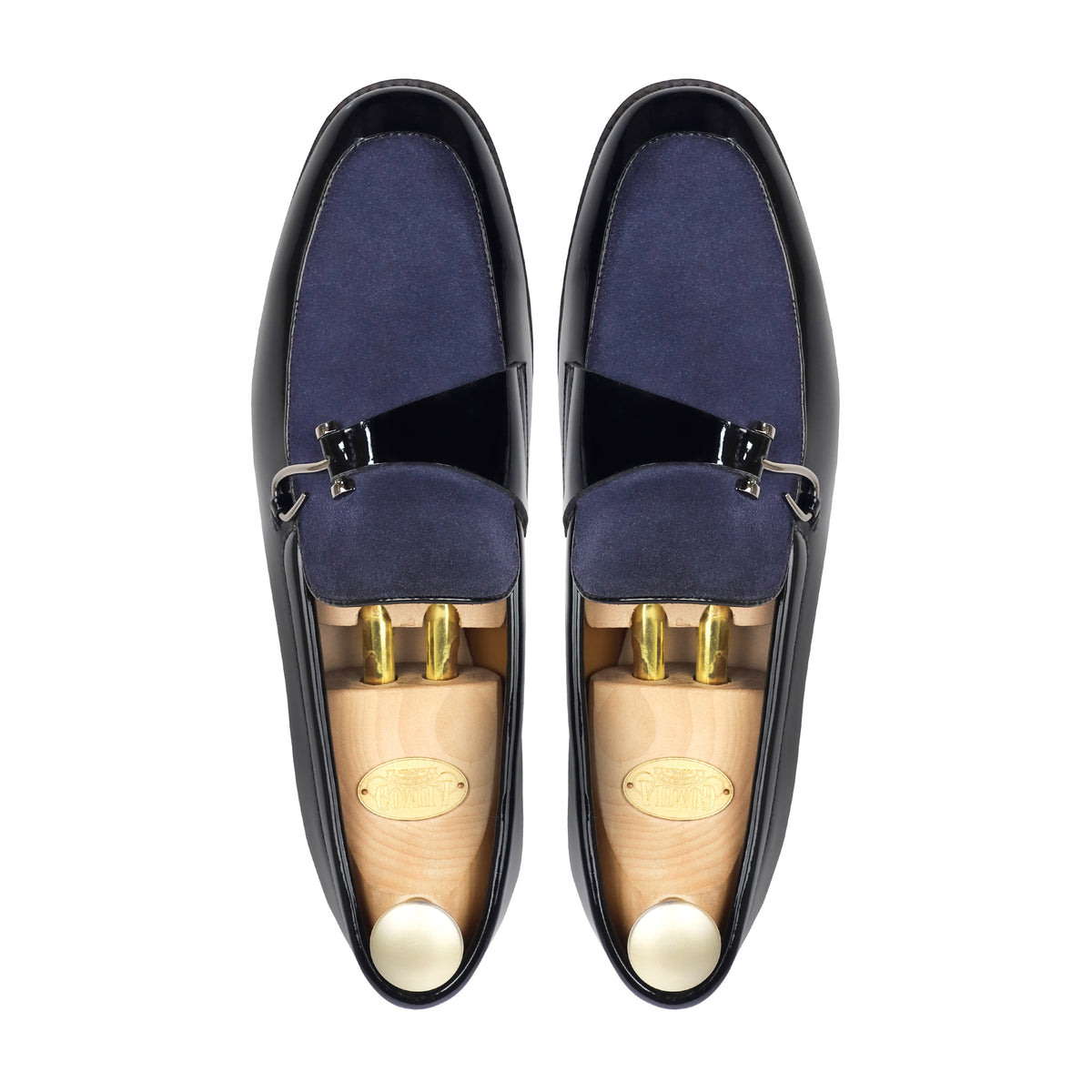 Elvara - Men's Blue Suede and Black Patent Leather Loafer