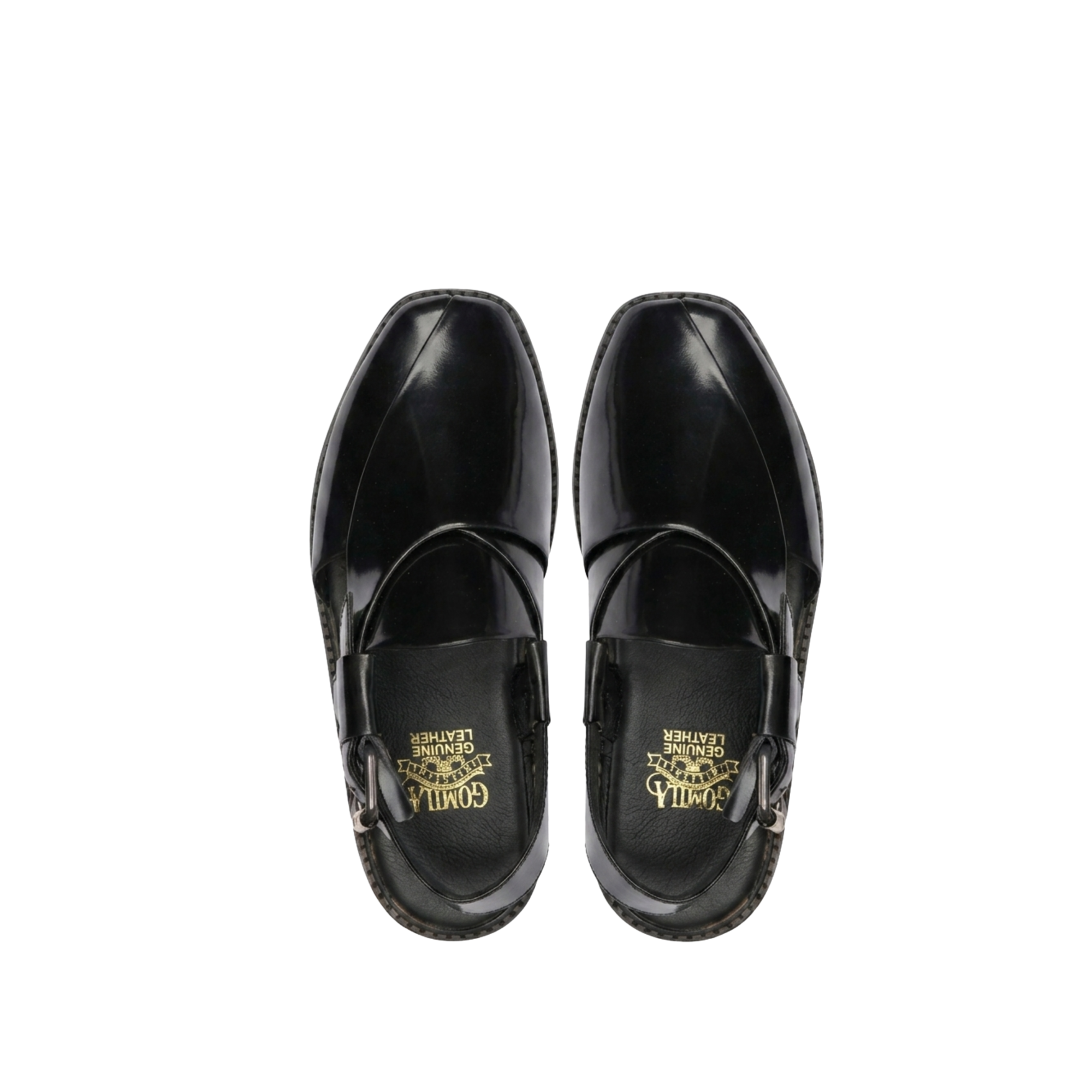 Sakua - Men's Black Box Leather High Shine Sandal