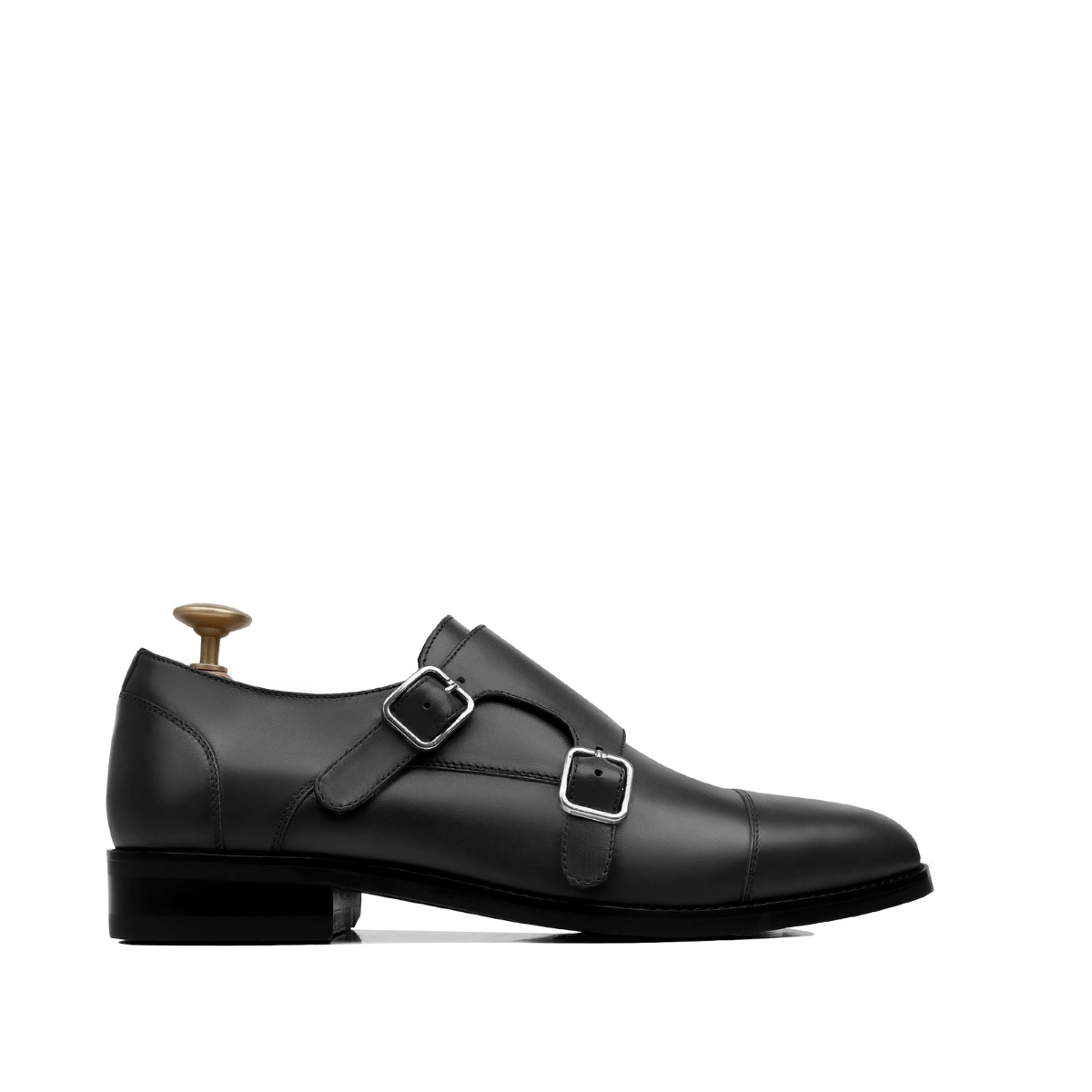 Allin - Men's Black Calf Leather Double Monkstrap