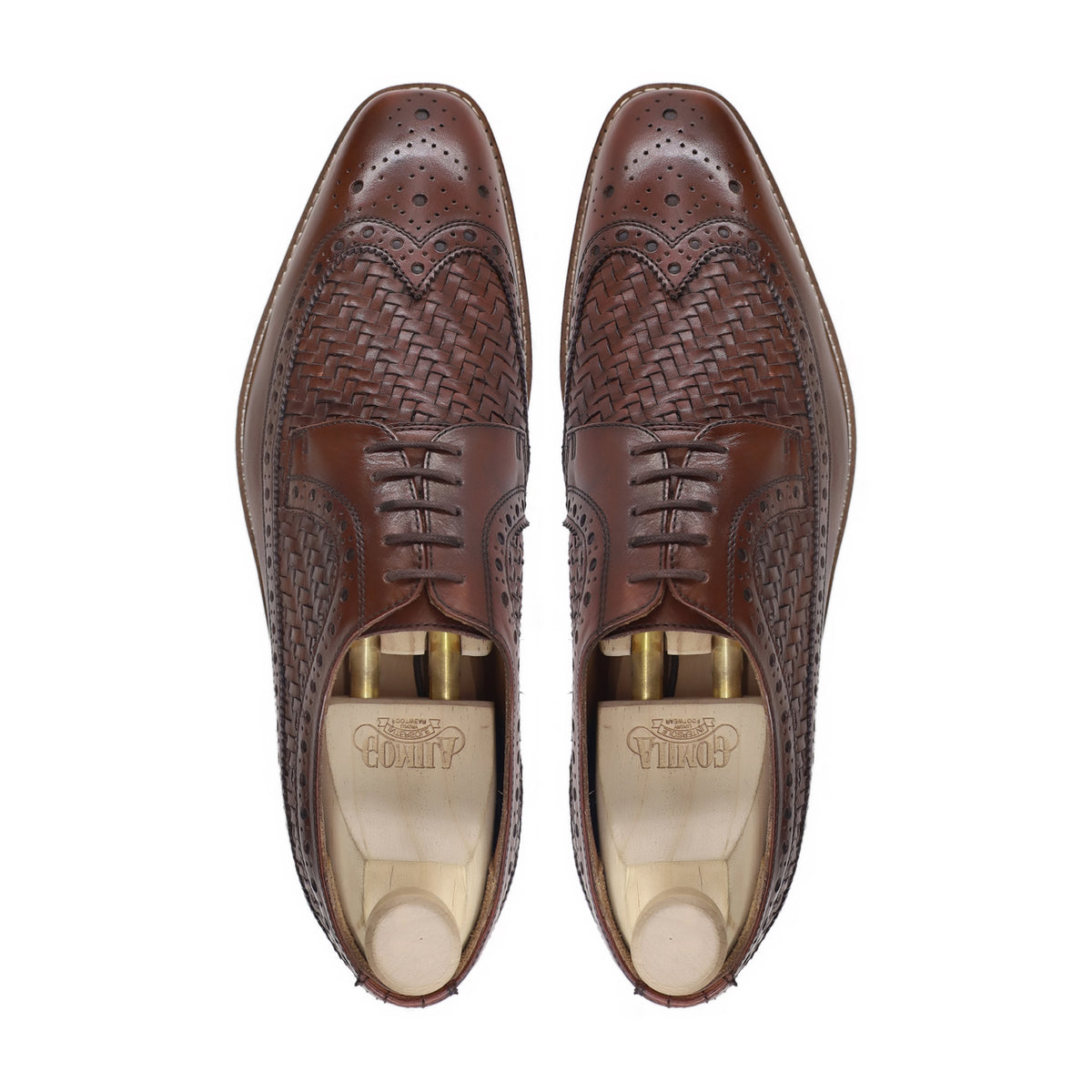 Wallis - Men's Brown Hand Woven Calf Leather Derby Shoe
