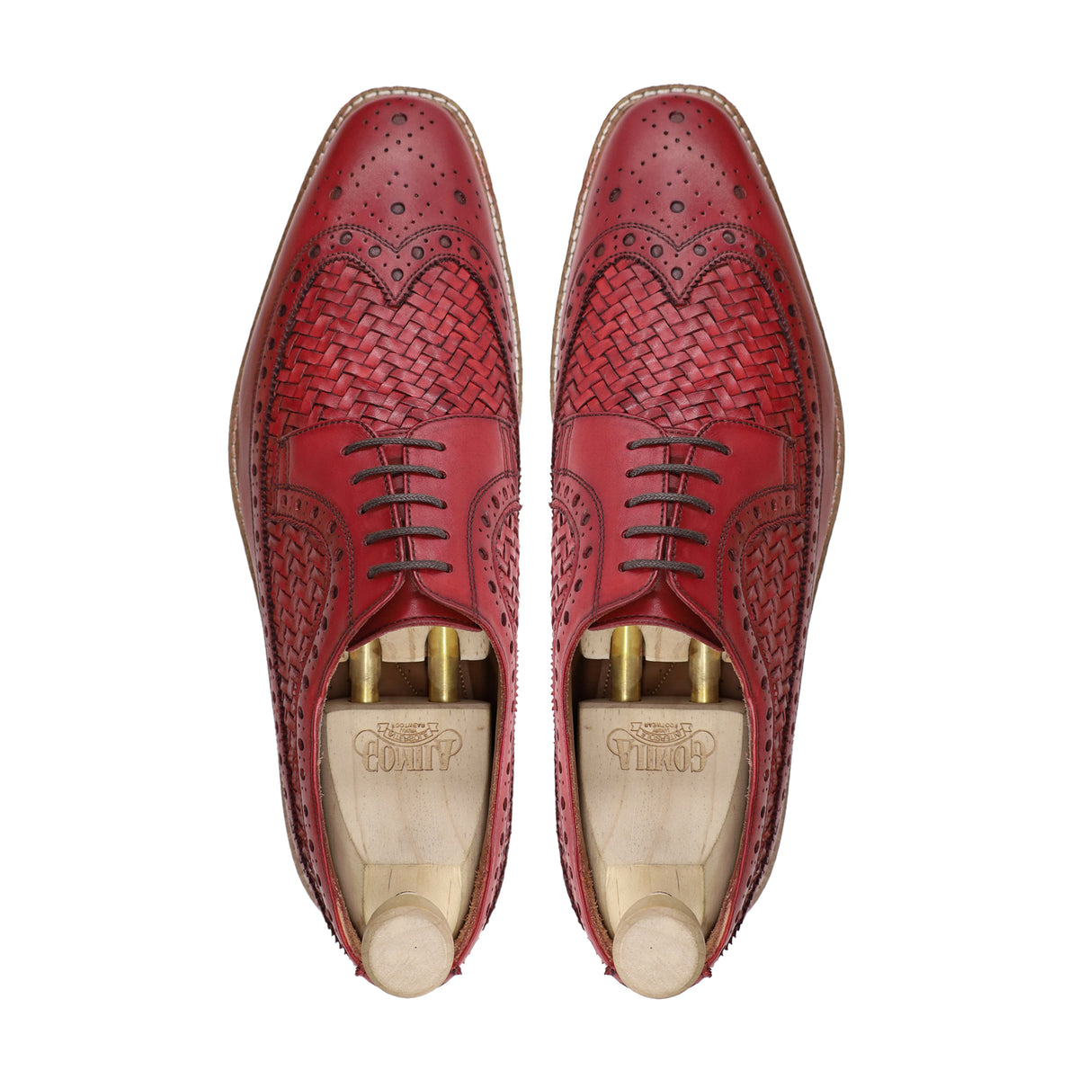 Wenta - Me's Oxblood Calf And Hand Woven Calf Leather Derby Shoe