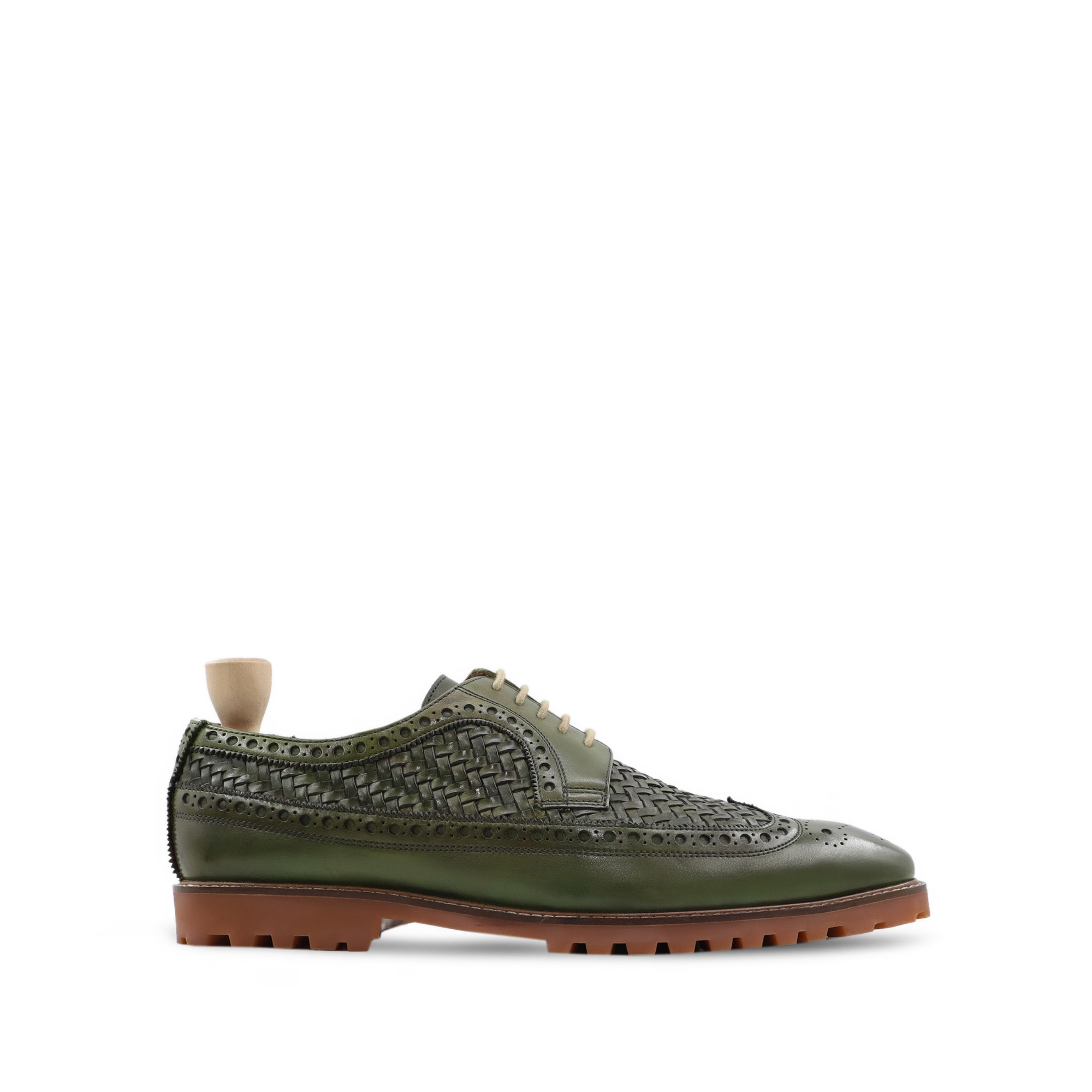 Valencia - Men's Green Calf and Hand Woven Calf Leather Derby Shoe