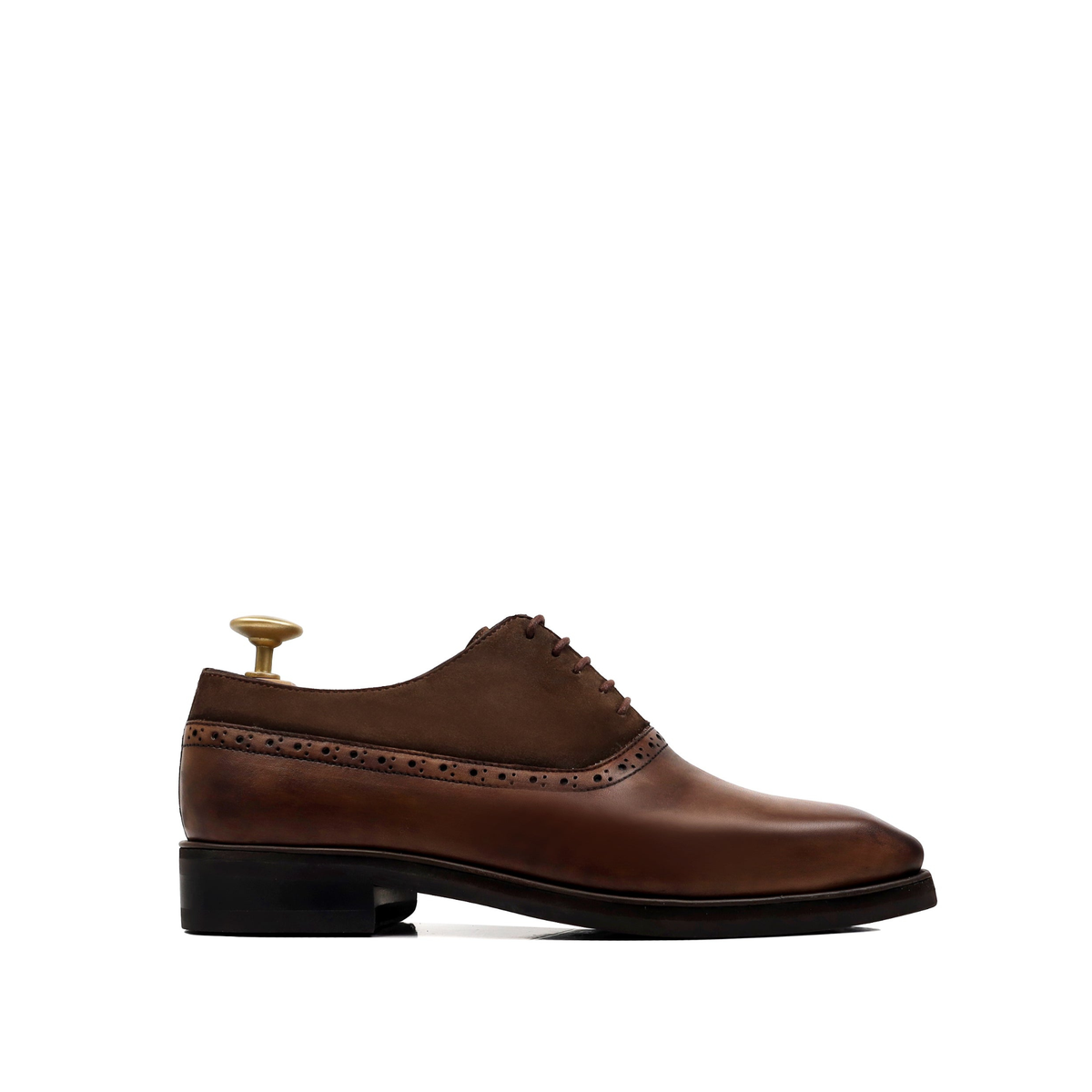 Velox - Men's Brown Patina Kid Suede and Calf Leather Oxford Shoe