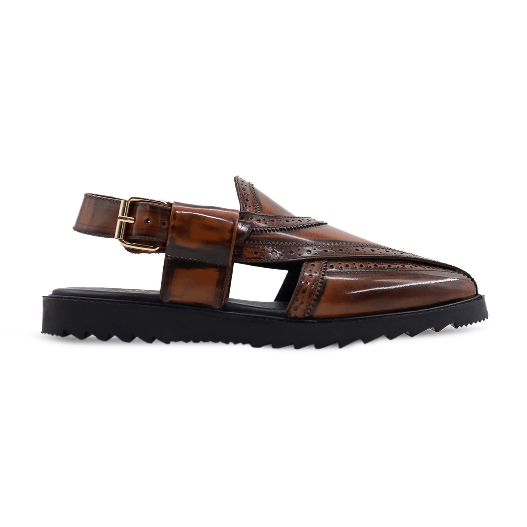 Fenberg - Men's Reddish Brown Box Leather High Shine Sandal