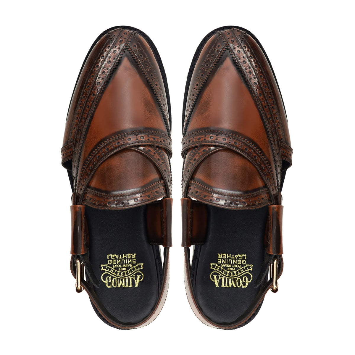 Fenberg - Men's Reddish Brown Box Leather High Shine Sandal