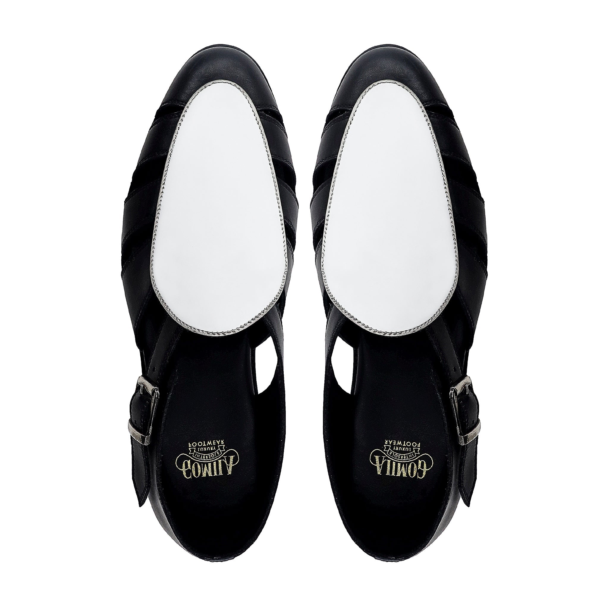 Pedri - Men's Black and White Calf Leather Sandal