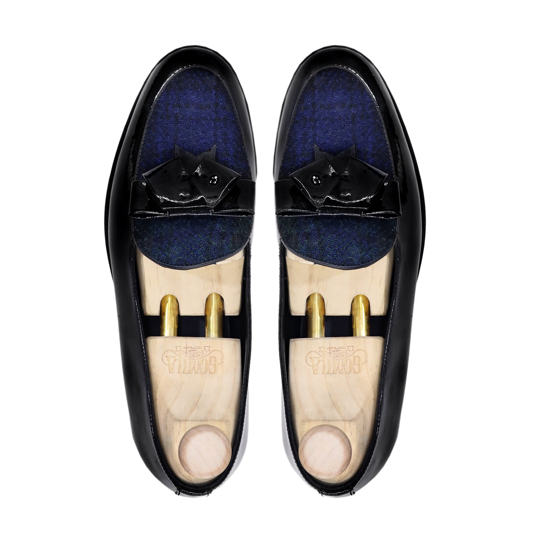 Brayan - Men's Black Patent Leather and Harris Tweed Loafer