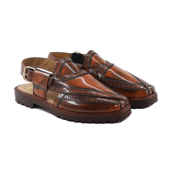 Muga - Men's Brown Box Leather High Shine Sandal