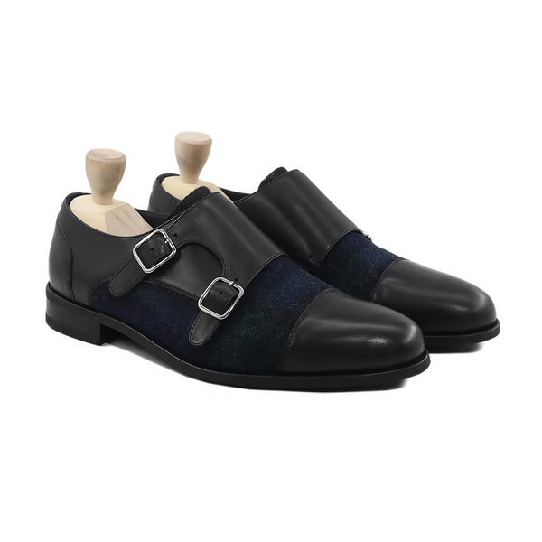 TOMIO - FUSION OF BLACK CALF AND HARRIS TWEED DOUBLE MONKSTRAP